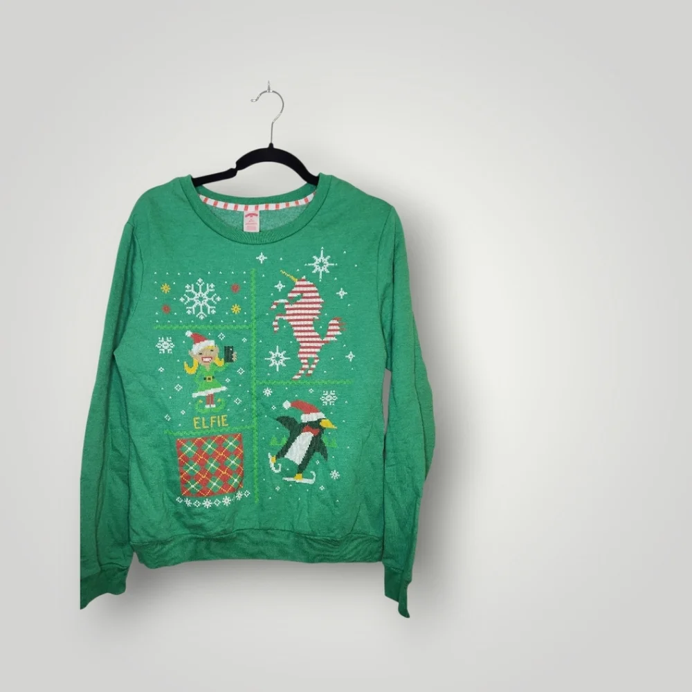 Holiday time Green Elfie Christmas Sweater ugly sweater size M 8 10